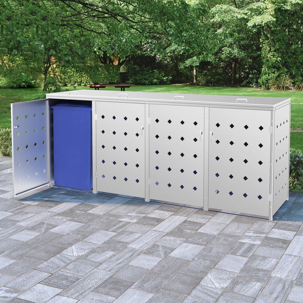vidaXL Quadruple Wheelie Bin Shed 240 L Stainless Steel 1