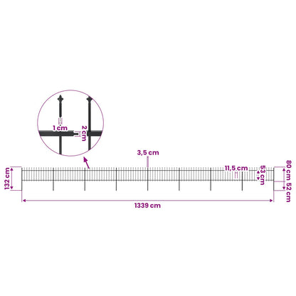 vidaXL Garden Fence with Spear Top Steel 1339x80 cm Black 5