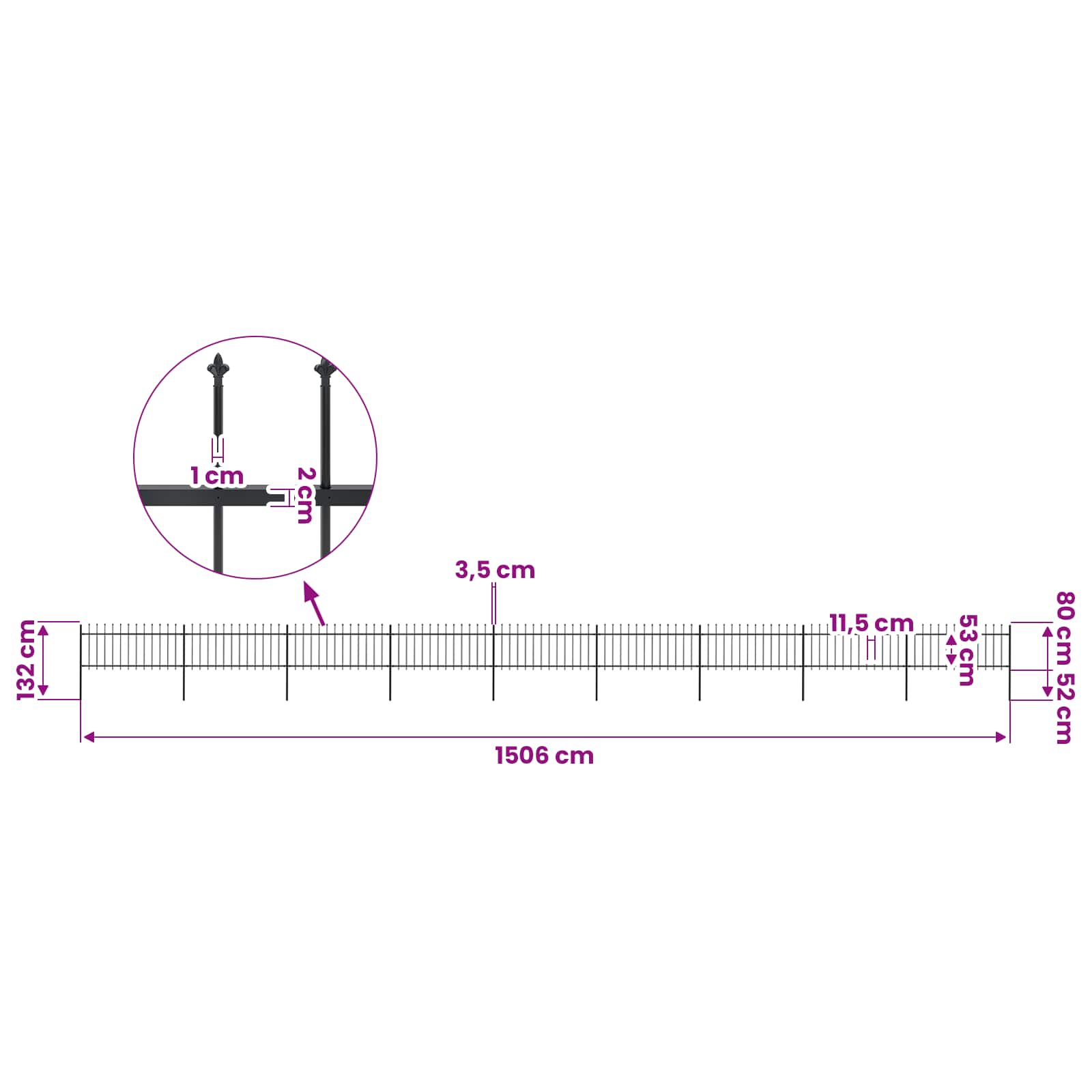 vidaXL Garden Fence with Spear Top Steel 1506x80 cm Black 5