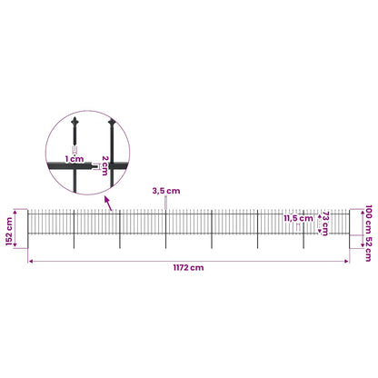 vidaXL Garden Fence with Spear Top Steel 1172x100 cm Black 5