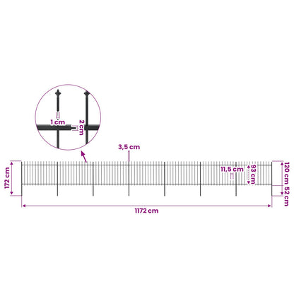 vidaXL Garden Fence with Spear Top Steel 1172x120 cm Black 5