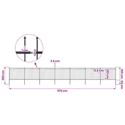 vidaXL Garden Fence with Spear Top Steel 1172x150 cm Black 5