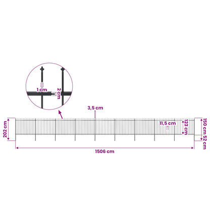 vidaXL Garden Fence with Spear Top Steel 1506x150 cm Black 5