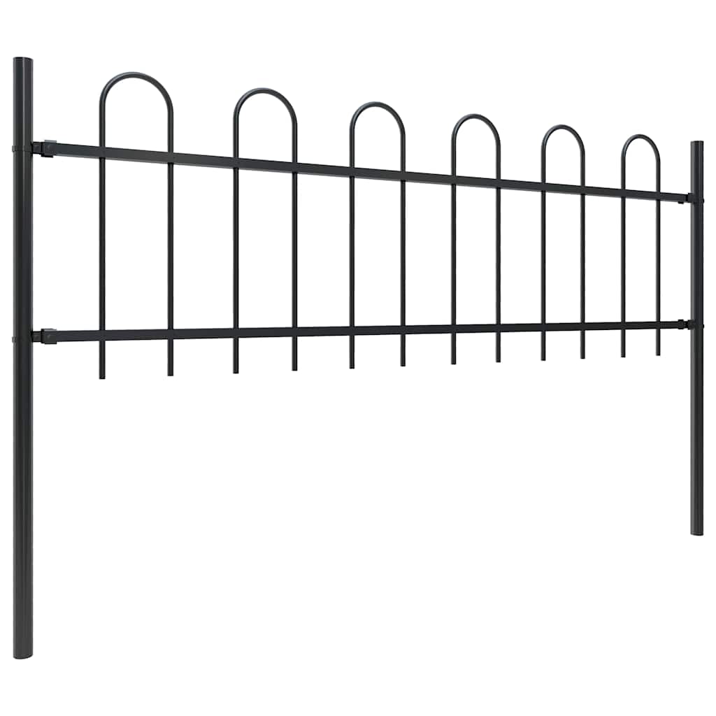 Garden Fence with Hoop Top Steel 337x60 cm Black Height 60 cm 1339 cm