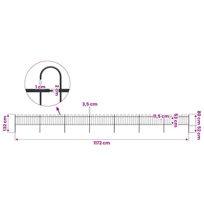 vidaXL Garden Fence with Hoop Top Steel 1172x80 cm Black 5
