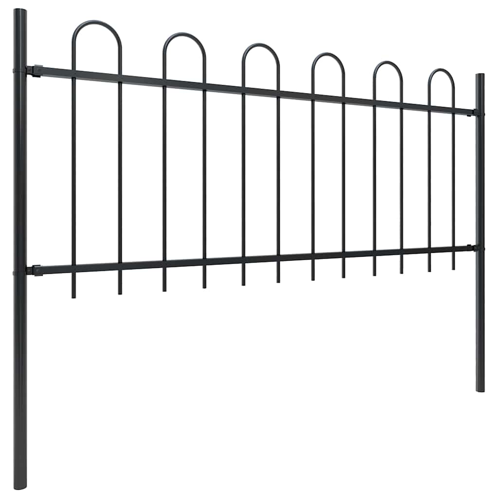 vidaXL Garden Fence with Hoop Top Steel 1339x80 cm Black 2
