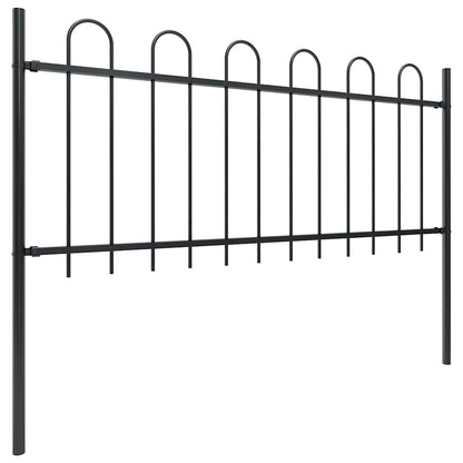 vidaXL Garden Fence with Hoop Top Steel 1339x80 cm Black 2