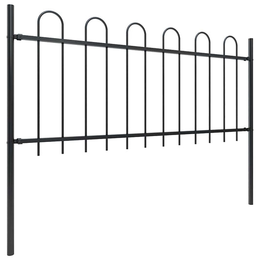 vidaXL Garden Fence with Hoop Top Steel 1339x80 cm Black 2
