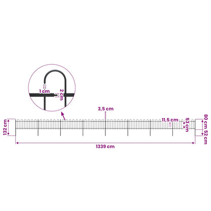 vidaXL Garden Fence with Hoop Top Steel 1339x80 cm Black 5