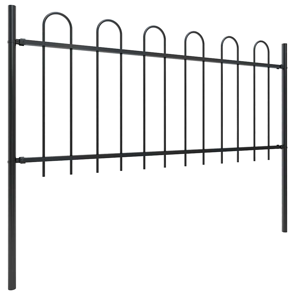 vidaXL Garden Fence with Hoop Top Steel 1673x80 cm Black 2