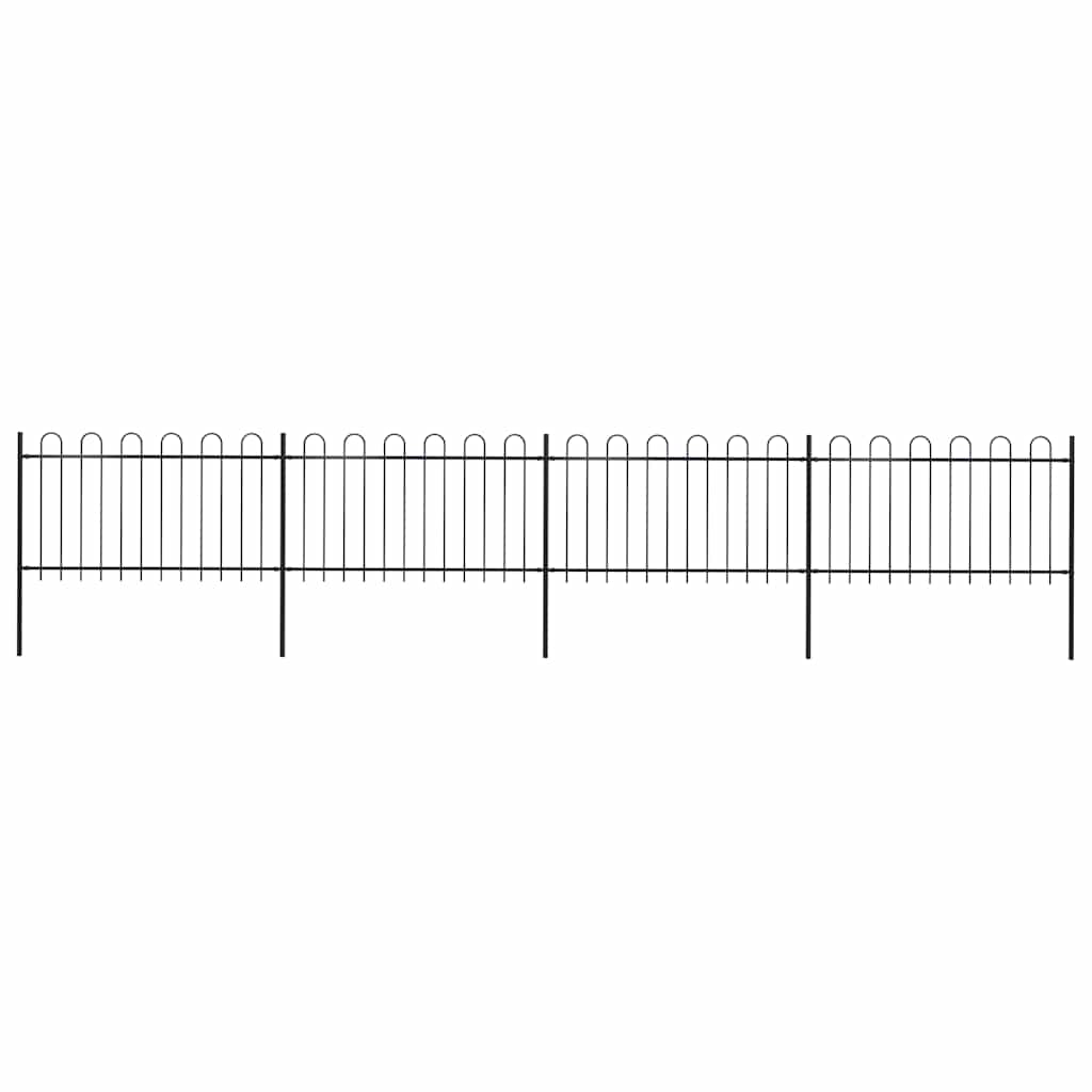 vidaXL Garden Fence with Hoop Top Steel 337x100 cm Black