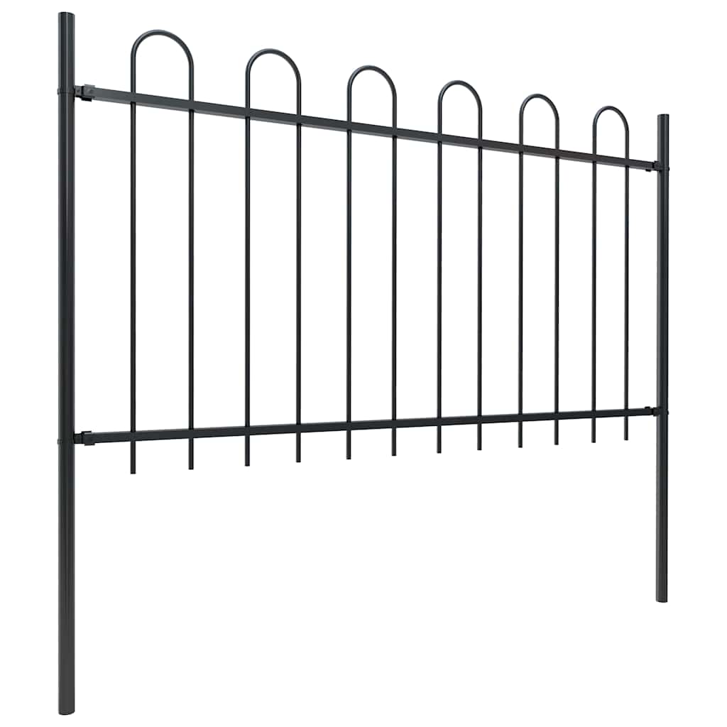 vidaXL Garden Fence with Hoop Top Steel 1339x100 cm Black 2