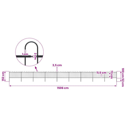 vidaXL Garden Fence with Hoop Top Steel 1506x100 cm Black 5