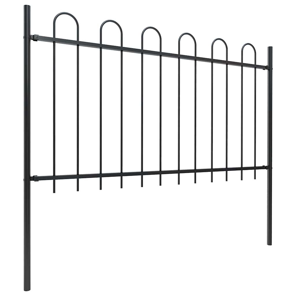 Garden Fence with Hoop Top Steel 337x100 cm Black Height 100 cm 1673 cm