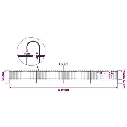vidaXL Garden Fence with Hoop Top Steel 1339x120 cm Black 5