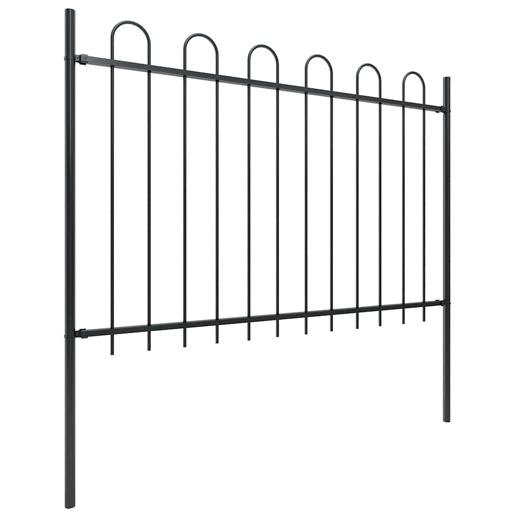 vidaXL Garden Fence with Hoop Top Steel 1673x120 cm Black 2