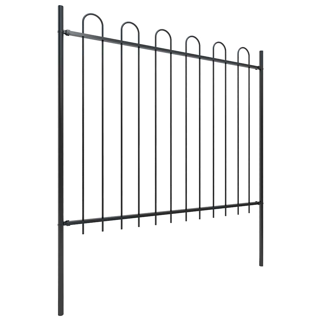 vidaXL Garden Fence with Hoop Top Steel 1172x150 cm Black 2