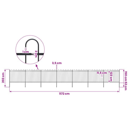 vidaXL Garden Fence with Hoop Top Steel 1172x150 cm Black 5