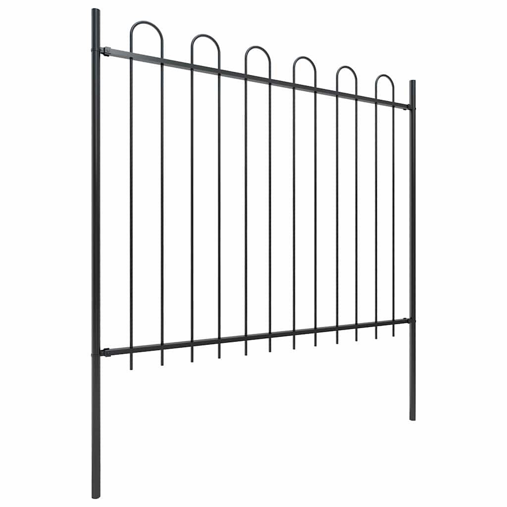 vidaXL Garden Fence with Hoop Top Steel 1339x150 cm Black 2