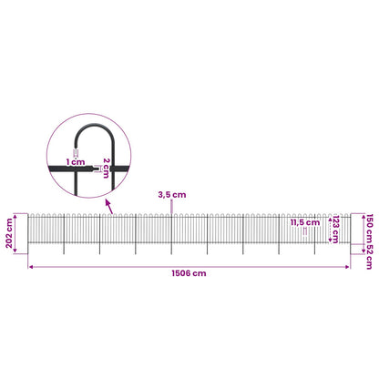 vidaXL Garden Fence with Hoop Top Steel 1506x150 cm Black 5