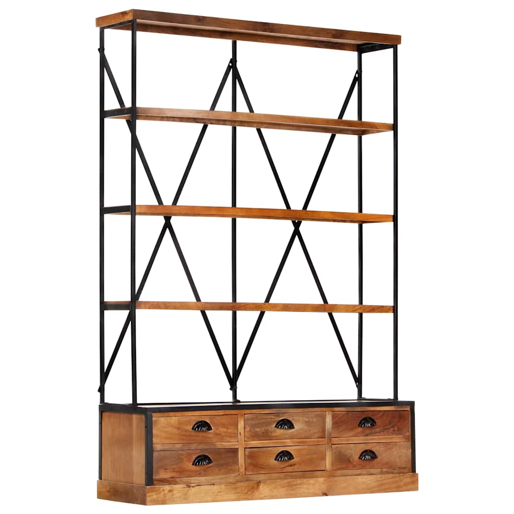 284423 vidaXL 4-Tier Bookcase with 6 Drawers 122x36x181 cm Solid Mango Wood 1