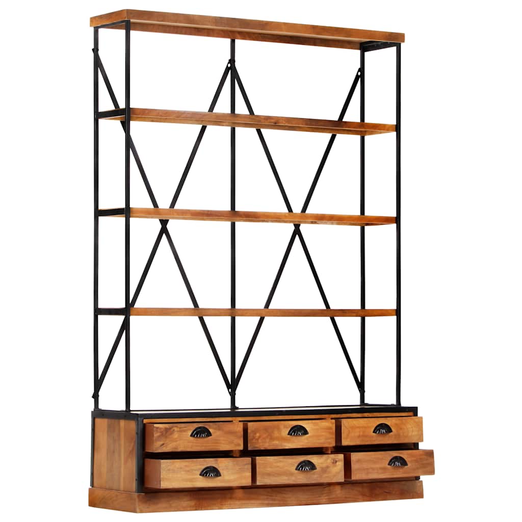 284423 vidaXL 4-Tier Bookcase with 6 Drawers 122x36x181 cm Solid Mango Wood 2