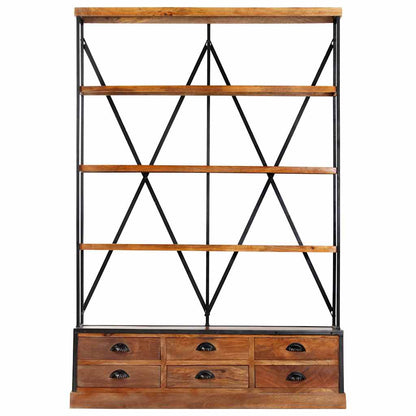 284423 vidaXL 4-Tier Bookcase with 6 Drawers 122x36x181 cm Solid Mango Wood 4