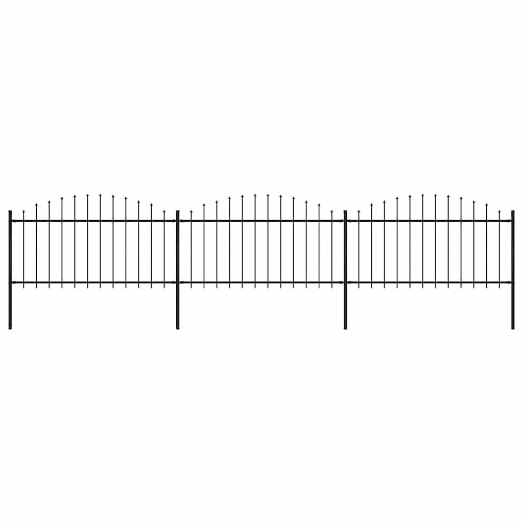 vidaXL Garden Fence with Spear Top Steel 337x150 cm Black Height 125-150 cm