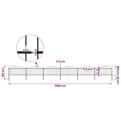 vidaXL Garden Fence with Spear Top Steel 1005x150 cm Black 5