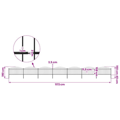vidaXL Garden Fence with Spear Top Steel 1172x150 cm Black 5