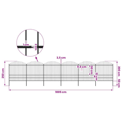 vidaXL Garden Fence with Spear Top Steel 1005x200 cm Black 5