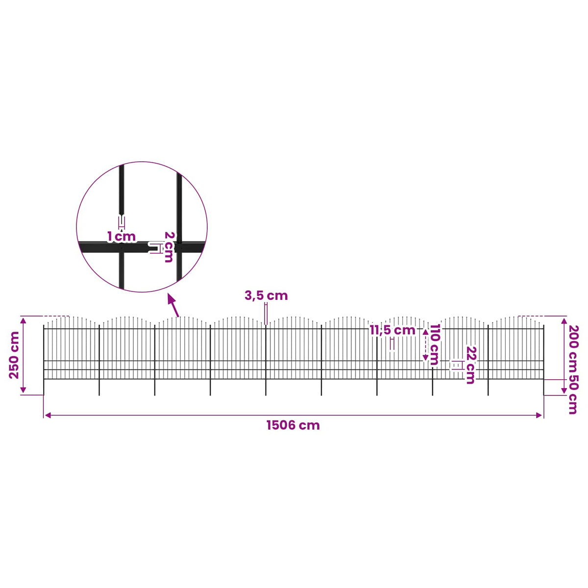 vidaXL Garden Fence with Spear Top Steel 1506x200 cm Black 5