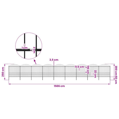 vidaXL Garden Fence with Spear Top Steel 1506x200 cm Black 5