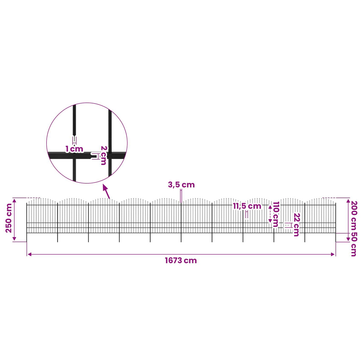 vidaXL Garden Fence with Spear Top Steel 1673x200 cm Black 5