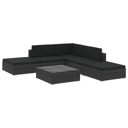 46746 vidaXL 6 Piece Garden Lounge Set with Cushions Poly Rattan Black 2