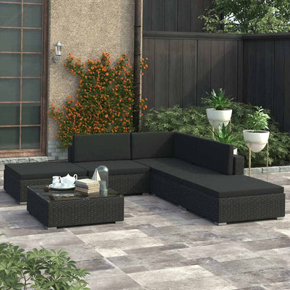 46746 vidaXL 6 Piece Garden Lounge Set with Cushions Poly Rattan Black 1