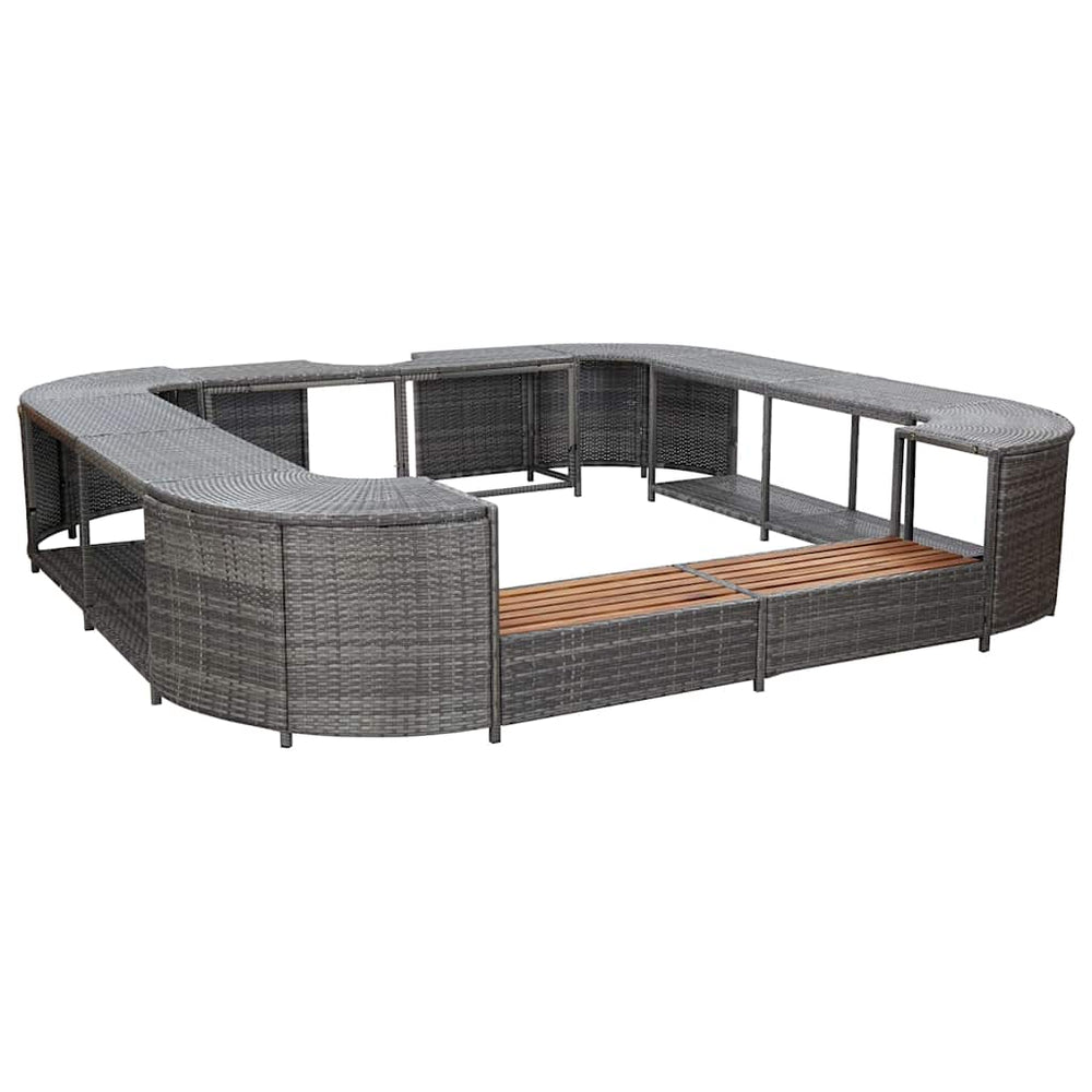 vidaXL Spa Surround | Grey | PE rattan, powder-coated steel, solid acacia wood