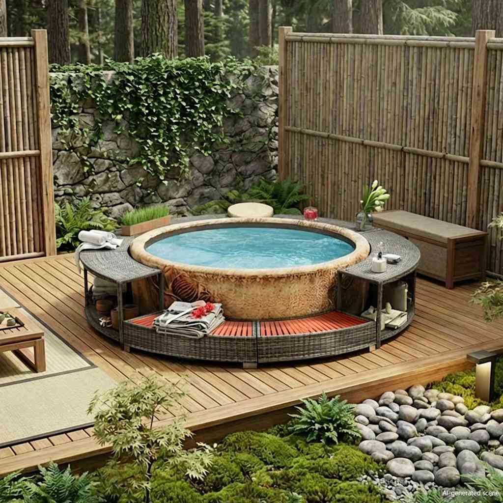 vidaXL Hot Tub Surround Grey Poly Rattan 3