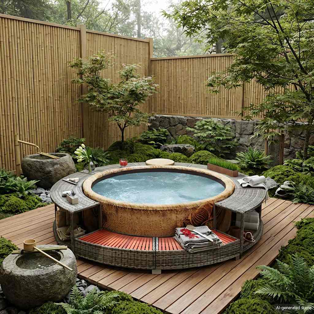 vidaXL Hot Tub Surround Grey Poly Rattan 1