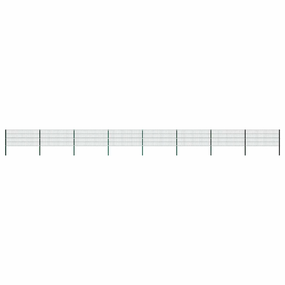 vidaXL Fence Panel with Posts Iron 1385x80 cm Green