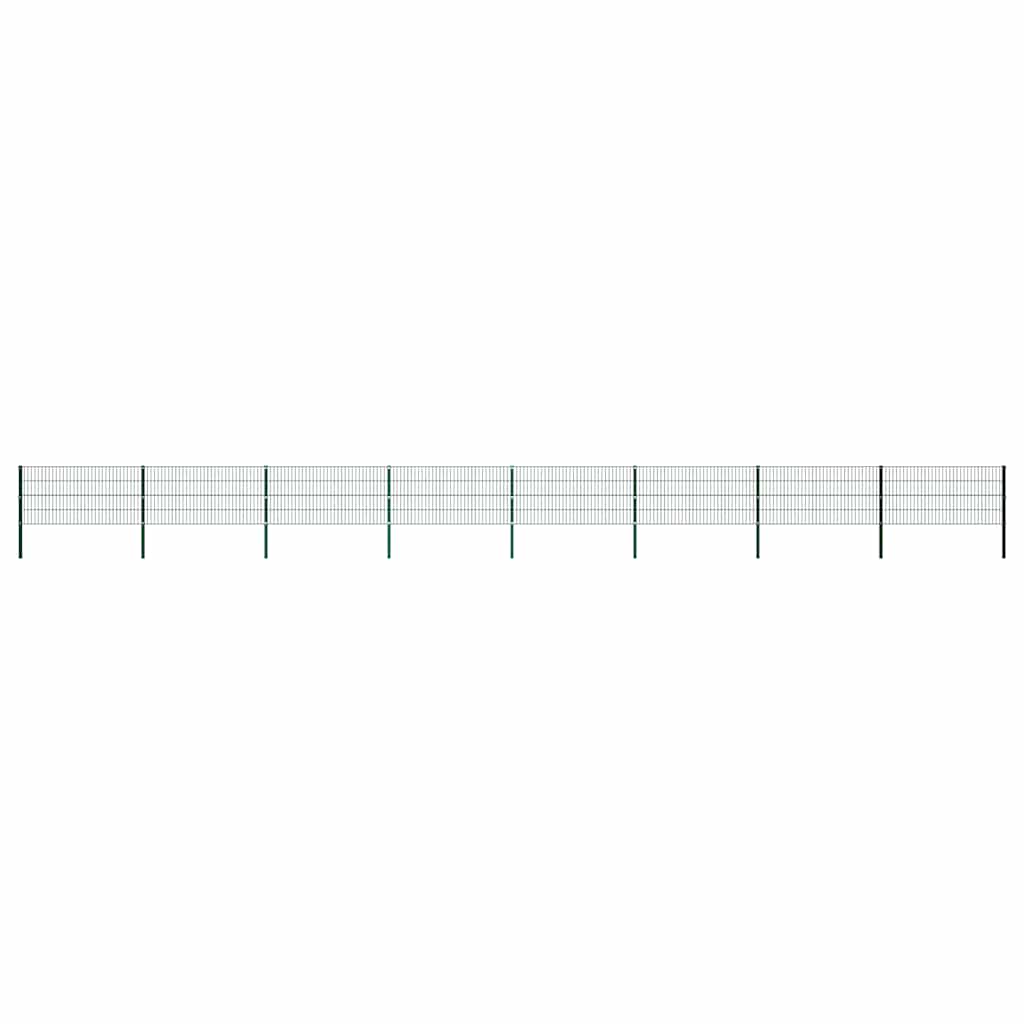 vidaXL Fence Panel with Posts Iron 1385x80 cm Green 1