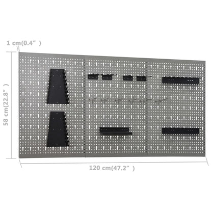 vidaXL Wall-mounted Peg Boards 3 pcs 40x58 cm Steel