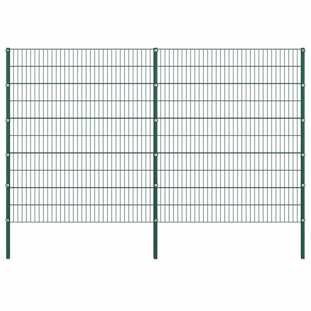 vidaXL Fence Panel with Posts Iron 349x200 cm Green