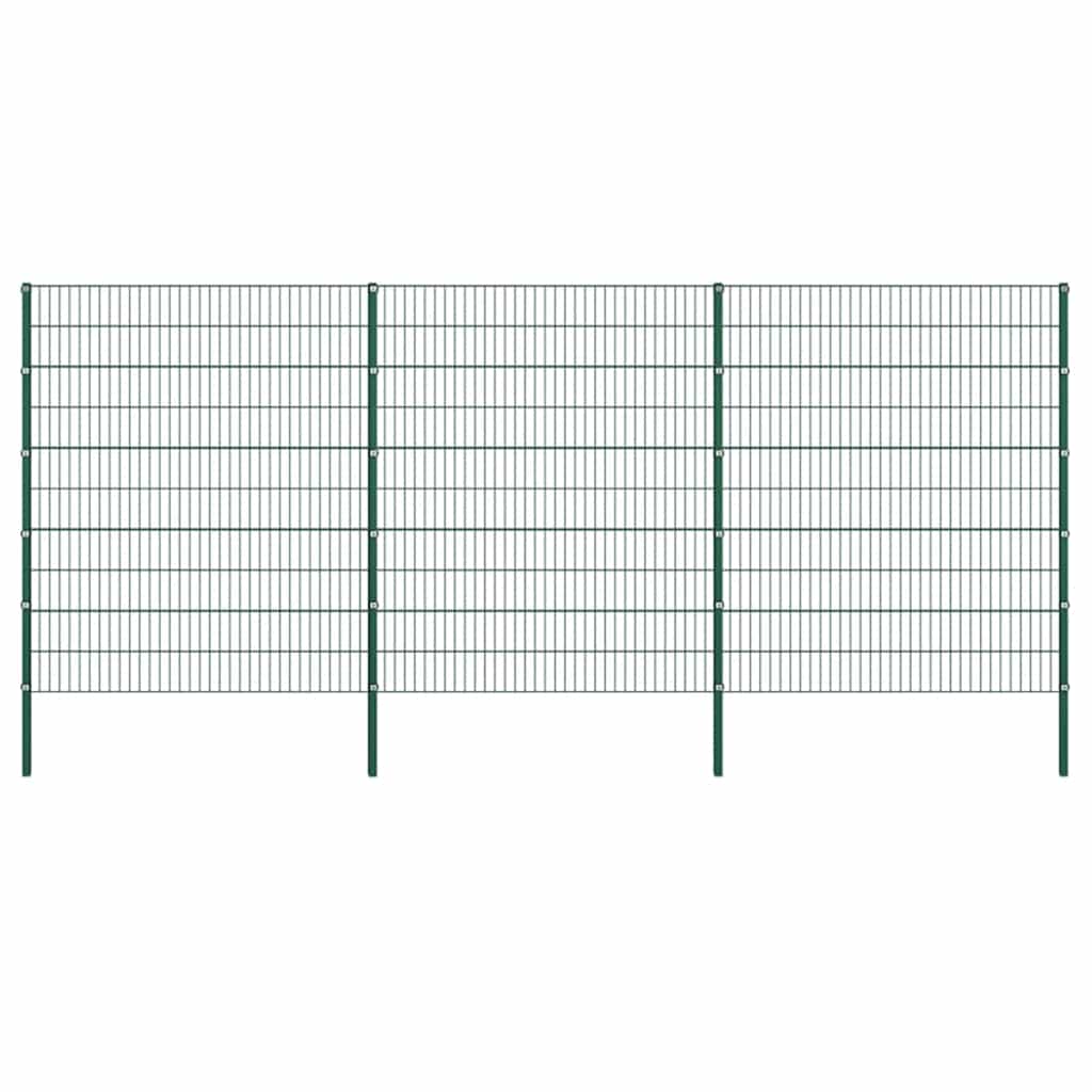 vidaXL Fence Panel with Posts Iron 522x200 cm Green 1