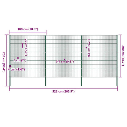 vidaXL Fence Panel with Posts Iron 522x200 cm Green 5