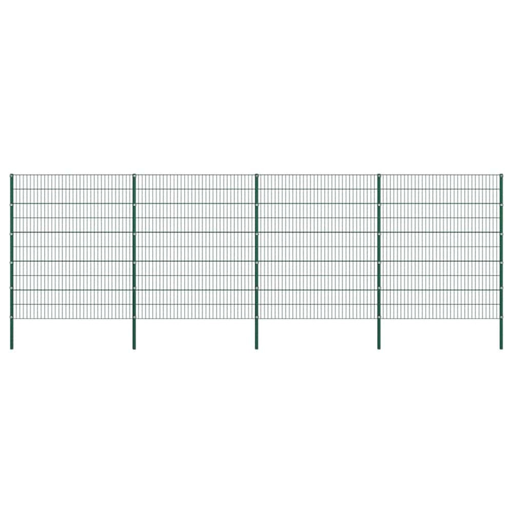 vidaXL Fence Panel with Posts Iron 694,5x200 cm Green