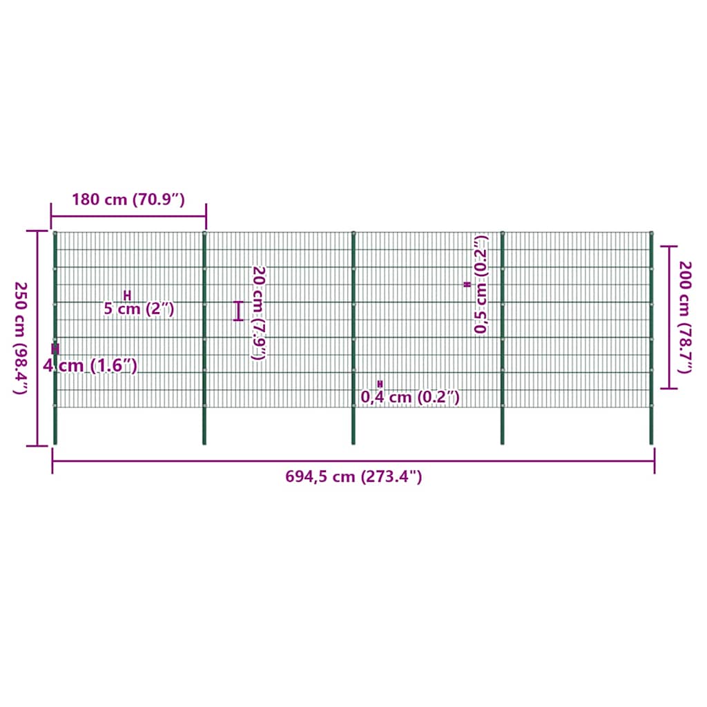 vidaXL Fence Panel with Posts Iron 867x200 cm Green 5