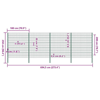 vidaXL Fence Panel with Posts Iron 867x200 cm Green 5