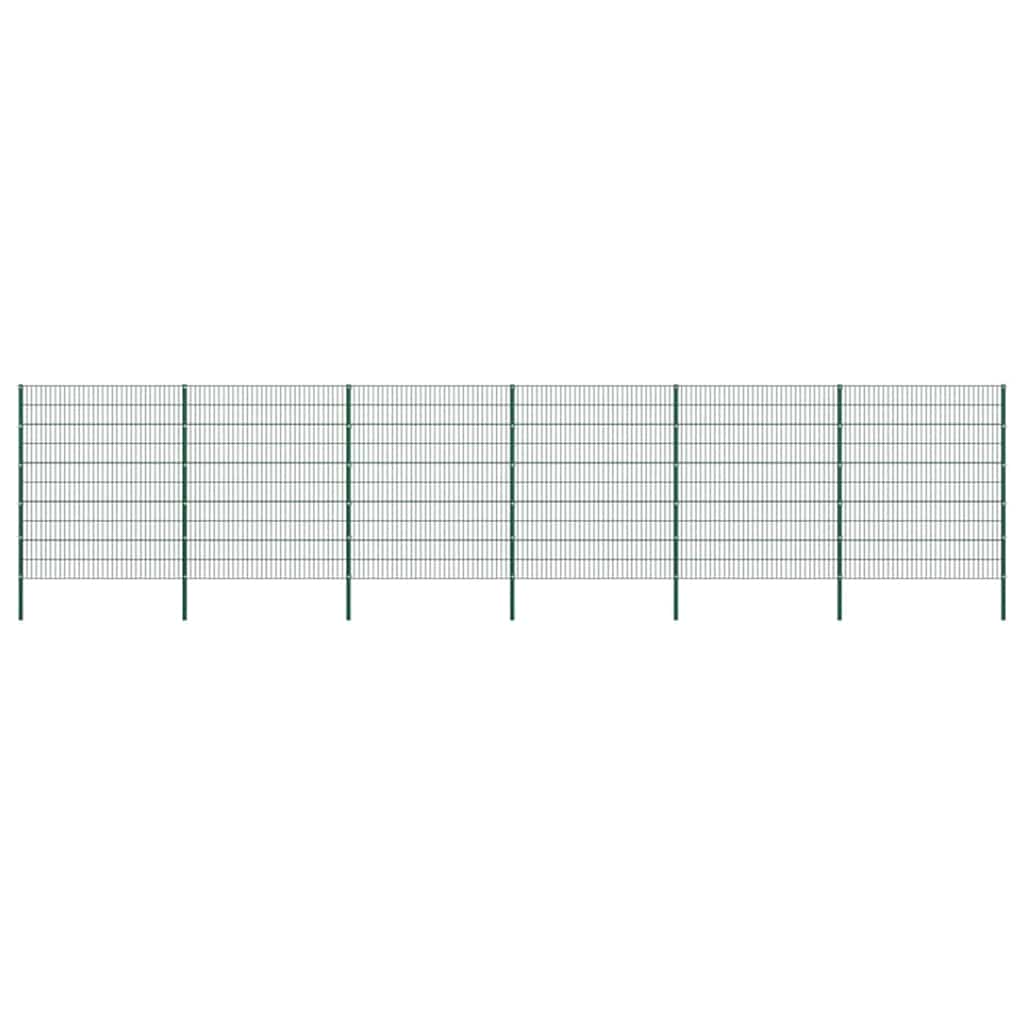 vidaXL Fence Panel with Posts Iron 349x200 cm Green