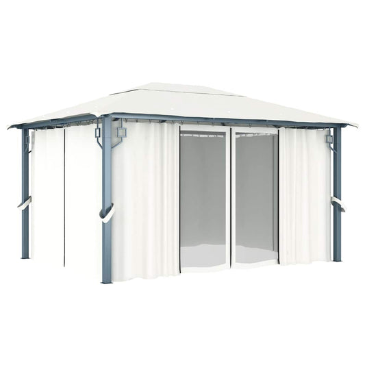 vidaXL Gazebo with Curtain 400 x 300 cm Cream Aluminium 2